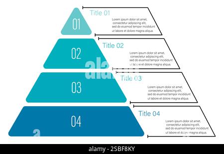 A detailed pyramid diagram showcasing a hierarchical model that consists of four distinct levels of organization Stock Vector