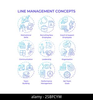 Line management blue gradient concept icons Stock Vector