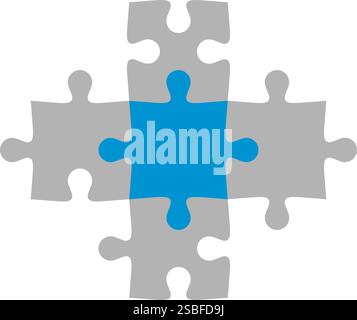 One puzzle piece connecting other pieces: teamwork, collaboration and integration concept Stock Vector