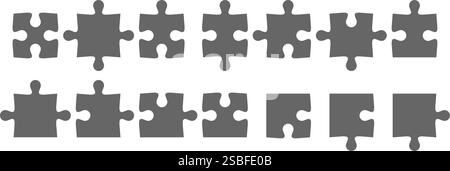 Set of one color jigsaw puzzle pieces isolated Stock Vector