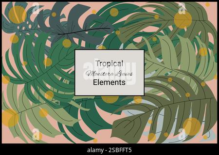 Monstera leaves tropical exotic design element abstract texture background Stock Vector