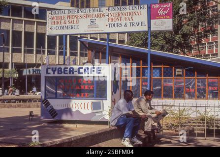 Kenya, Nairobi, in an internet cafe in the city center, tourists and people without access to the internet can use the computers available. Stock Photo