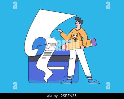 Credit card bill character flat vector concept operation hand drawn illustration Stock Vector