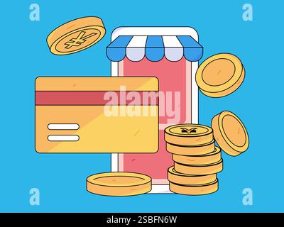 Credit card bill character flat vector concept operation hand drawn illustration Stock Vector