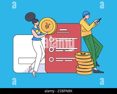 Credit card bill character flat vector concept operation hand drawn illustration Stock Vector