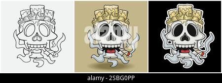 Margarine Inside Skull Head With Smoking Character Cartoon. Black White, Colorful and Sticker Style. For T shirt print, Brand Logo, Label and Mascot p Stock Vector