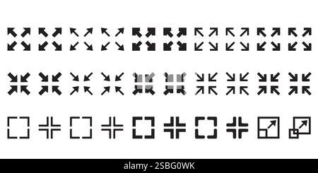 Full screen and exit full screen icon set Stock Vector