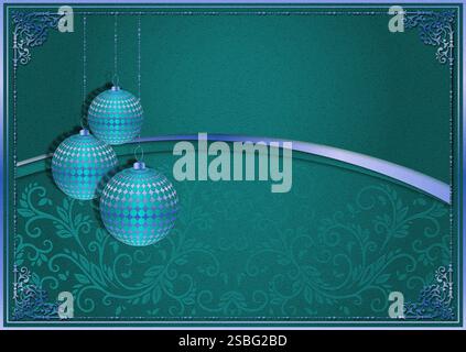 Elegant christmas background with hanging ornaments and floral pattern Stock Photo