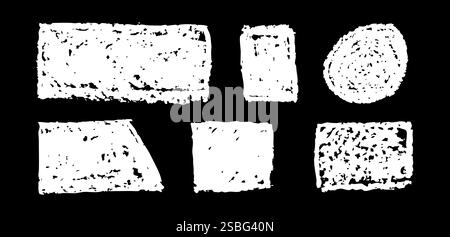 Set of abstract geometric basic shapes drawn with pastel white color or charcoal. Hand drawn paint quote frame collection. Empty monochrome speech Stock Vector