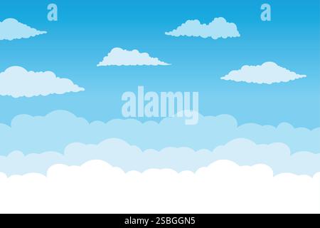 Sky with Clouds illustration in flat style. Sky and clouds background Stock Vector