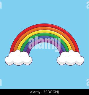 Rainbow Flat style with clouds Stock Vector