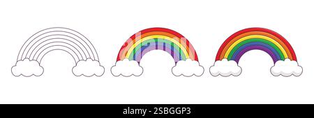 Rainbow Flat style with clouds Stock Vector