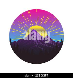 Mountain logo in modern style. Neon colors. Vector illustration EPS10 Stock Vector