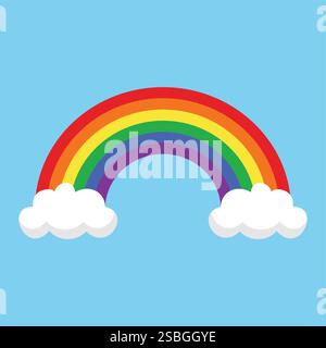 Rainbow Flat style with clouds Stock Vector