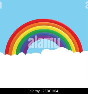 Rainbow Flat style with clouds Stock Vector