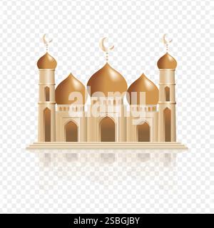 Realistic Mosque isolated on white background. Islamic architecture landmarks mosque minarets domes Stock Vector