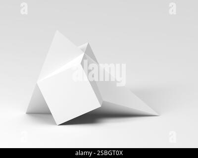 Pyramid merged with a box is in an empty scene. Abstract white geometric installation, 3d rendering illustration Stock Photo