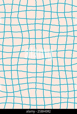 Retro background with abstract psychedelic line checkerboard. Groovy blue checkered pattern. Trendy plaid vector texture in abstract y2k style. Vector Stock Vector