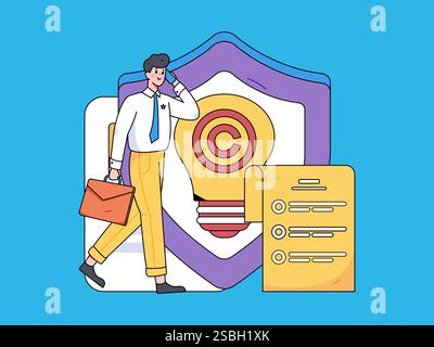 Protect intellectual property flat vector concept operation hand drawn illustration Stock Vector