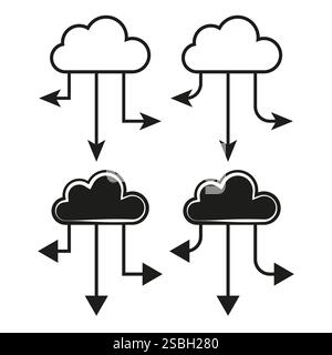 Cloud connection icon. Network arrow detail. Data transfer shape. Black and white vector. Stock Vector