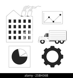 Industrial logistics black and white 2D line objects set Stock Vector