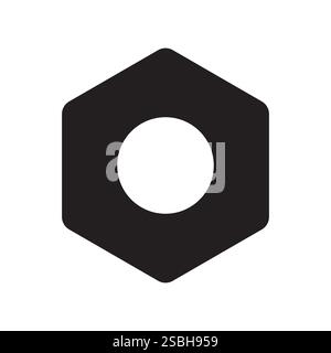 Hex nut icon. Mechanical hardware shape. Industrial bolt piece. Vector metal object. Stock Vector