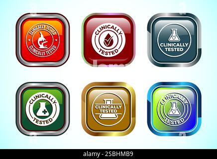 Clinically tested icon design illustration, Clinically proven label sign, Button Design Set Stock Vector