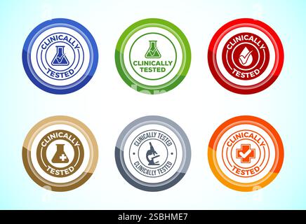 Clinically tested icon design illustration, Clinically proven label sign, Button Design Set Stock Vector