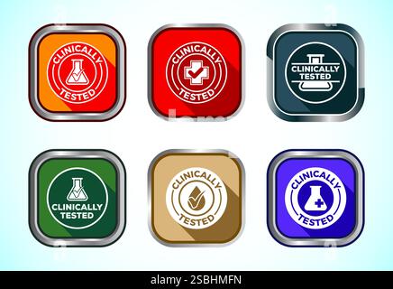 Clinically tested icon design illustration, Clinically proven label sign, Button Design Set Stock Vector