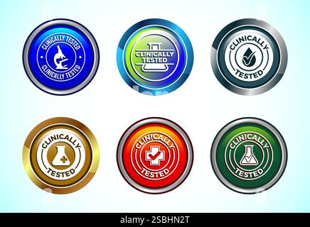 Clinically tested icon design illustration, Clinically proven label sign, Button Design Set Stock Vector