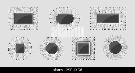 Electronic chip frame. Digital stylized cpu borders recent vector computer processors place Stock Vector