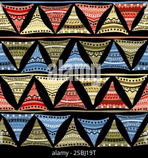 Colored seamless pattern with triangles in doodle style made of lines and dots Stock Vector