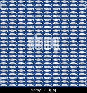 Seamless pattern  with strings of stylized fish on blue background Stock Vector