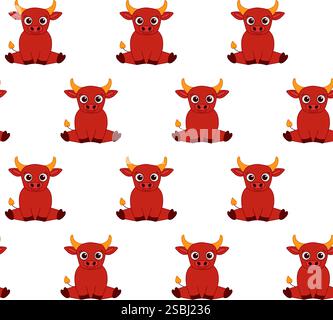 Beautiful cute bull seamless pattern cartoon character. Cute farm animal. Hand drawn style. Vector drawing. Design ornaments. Stock Vector