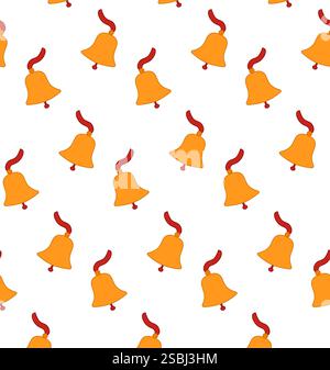 Seamless pattern with golden vector bell. Graphic line holiday texture in flat style. Merry Christmas and Happy New Year. Suitable for wallpaper, wrap Stock Vector