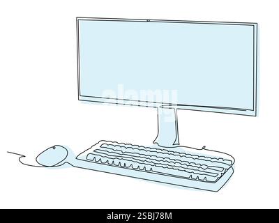 Simple Illustration of a Computer Setup With Monitor, Keyboard, and Mouse on a Plain Background Stock Vector