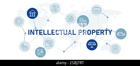 Intellectual Property concept highlighting copyright protection trademark rights patent ownership and legal rights for business licensing and brand Stock Vector