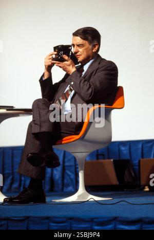 Edwin H. Land (1909-1991) was an American scientist and inventor, best known as the co-founder of the Polaroid Corporation. He invented inexpensive filters for polarizing light, a practical system of in-camera instant photography, and the retinex theory of color vision, among other things. His Polaroid instant camera was first sold in 1948. Photographed by Bernard Gotfryd in 1971. Stock Photo
