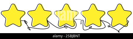 Five gold stars in one line on a white background. Great review concept.  Stock Vector