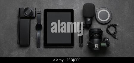 Set of different gadgets on dark background Stock Photo