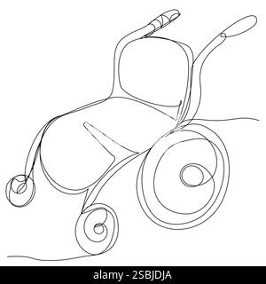 One line doodle wheelchair on a white background.  Stock Vector