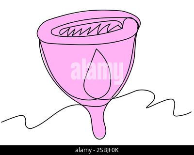 Pink menstrual cup in one line on a white background. Stock Vector