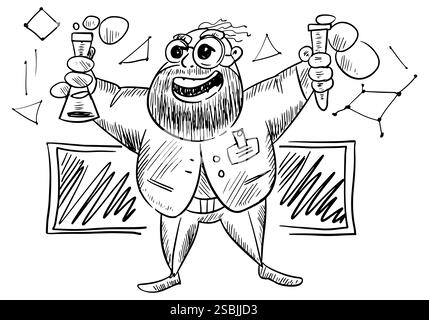 Bearded scientist sketch in glasses on a white background. Stock Vector