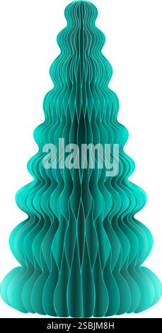 Vector illustration of a modern textured green 3D honeycomb Christmas tree isolated on a transparent background. This illustration looks very vivid. Stock Vector
