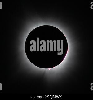 A total solar eclipse over Dallas, Texas on Monday, April 8, 2024. The eclipse was visible across the Pacific coast of Mexico to the Atlantic coast of Newfoundland, Canada. Stock Photo