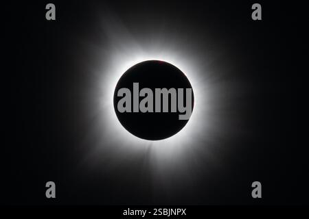 A total solar eclipse over Dallas, Texas on Monday, April 8, 2024. The total eclipse was visible across the Pacific coast of Mexico to the Atlantic coast of Newfoundland, Canada. Stock Photo
