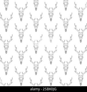 Vector seamless pattern of hand drawn deer skull Stock Vector