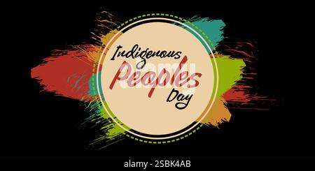 Different colors splash on Indigenous Peoples Day celebration black banner. Stock Photo