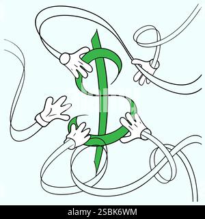 White gloved hands reach for the dollar from different sides. Vector cartoon illustration. Stock Vector
