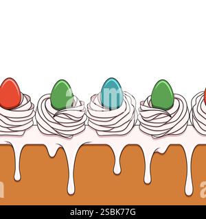 Horizontal seamless pattern with Easter cupcake decorated with eggs. Color vector illustration. Stock Vector